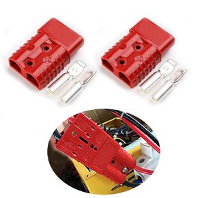 1 Set 175Amp 2 Poles Power Connector Plug Red w/Terminals for #1/0 AWG Wire Anderson Compatible [2 housing+4 Terminal pins] (pin for #1/0 awg Wire, Red)