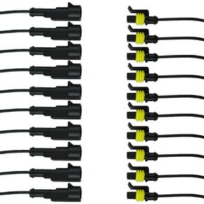 ESUPPORT 2 Pin Way Car Auto Waterproof Electrical Connector Plug Socket Kit with Wire AWG Gauge Marine Pack of 10
