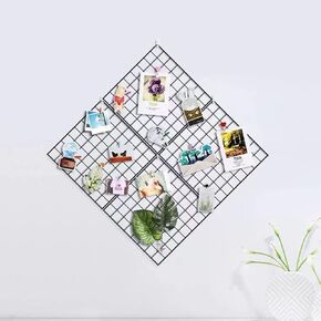 4 Pack Metal Grid Wall Board, Photos & Pictures Display Board,Photo Wall, Picture Board, DIY Home & Office Wall Decor 13.8" × 13.8" (Black)
