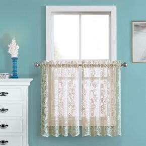 Warm Home Designs Pair of Standard Size 54 Inches Wide x 84 Inches Long Gold Linen Color Knitted Lace Curtains with Rod Pocket. Drapes Let Light Flow in While Providing Some Privacy. FI Linen 84"