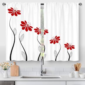 Rustic Floral Flower Sweet Love Home Kitchen Curtains, Farmhouse Country Vintage Wood Plank Door Small Short Cafe Window Curtain Over Sink Dining Room Decor Rod Pocket Drapes 2 Panels 36"x28" Inch