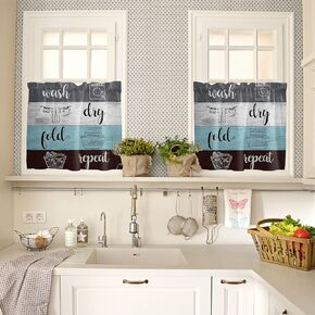 Laundry Curtains Kitchen Tier Window Treatment 36 Inch Length Laundry Colorful Wooden Grain Rod Pocket Window Curtain Kitchen Curtains Drapes, 2 Panels Cafe Curtains Set Decor Wash Dry Fold Repeat in Saudi Arabia