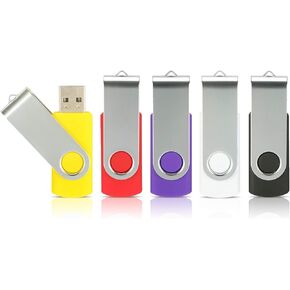 4GB Flash Drives 5 Pack, Alihelan USB Flash Drive USB 2.0 Thumb Drive Swivel Memory Stick U Disk Jump Drive Zip Drive with Led Indicator (5 Mixed Colors: Black Red Purple Yellow White, 4G)