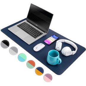 Black/Gray Dual Sided PU Leather Desk Pad, Upgraded Sewing Laptop Mat, Waterproof Large Mouse Pad, Non-Slip Writing/Painting Mat Desk Blotter Protector for Office/Home 31.5"x15.8" (80x40cm)