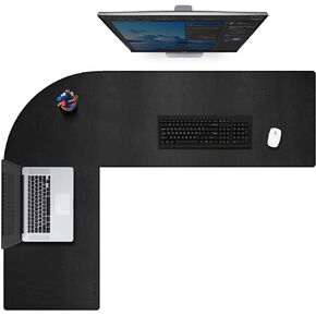 CENNBIE Dual Sided L Shaped Desk Pad,‎‎43.31x51.18x15.75 inches Corner Leather Desk Pad,l Shaped Desk Gaming mat,Waterproof l Shaped Leather Mouse pad,Home Office Accessories Corner Desk Mat(Black)