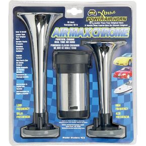 Wolo (402) Air Max Black Plastic Trumpet Horns - 12 Volt, High and Low Tone