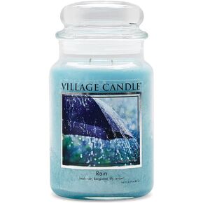 Village Candle Rain Large Glass Apothecary Jar Scented Candle, 21.25 oz, Blue
