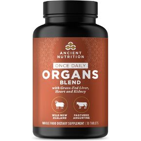 Ancient Nutrition Organ Supplements, Once Daily Grass-Fed and Wild Organ Complex Capsules, Liver, Heart, Kidney Supports Organ, Cognitive, and Immune System Health, 30 Ct
