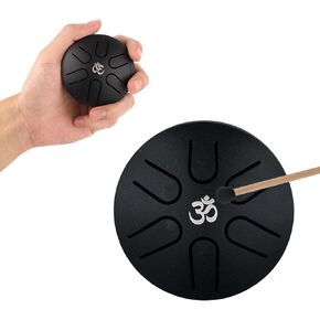 Steel Tongue Drum 3 Inch 6 Notes, Mini Steel Drum Instrument With Drumstick Ethereal Drum Hand Pan Drum Balmy Drum for Kids Adults Beginners Music Class Concert Yoga (Black)