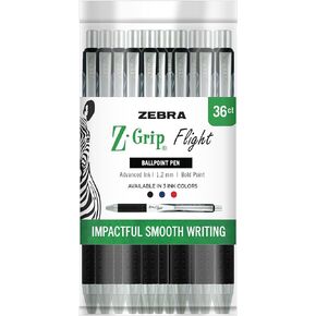 Zebra Pen Z-Grip Flight Retractable Ballpoint Pen, Bold Point, 1.2mm, Blue Ink, 12-Count