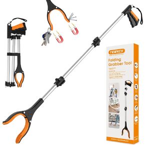 43" Extra Long Grabber Tool, Foldable Grabbers for Elderly Grab It Reaching Tool with Rotating Jaw +Magnets, 4" Wide Claw Opening Reacher Grabber Pickup Tool, Grabber Reacher Tool Heavy Duty