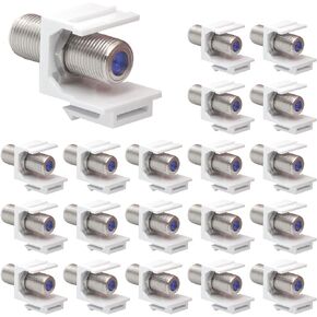 VCE Coax Keystone Jack Insert 20-Pack, 3GHz Coaxial Cable Connector, F-Type RG6 Cable Extender Female to Female for Wall Plate and Patch Panel, Nickel-Plated