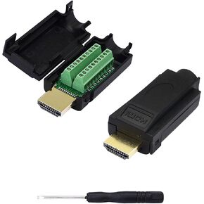 SinLoon 2 Pack HDMI Solderless Adapter Gold Plated HDMI Extension Cable Connector Signals Terminal Breakout Board Free Welding Connector with Plastic Cover Screwdriver