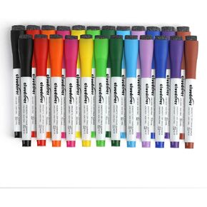 cloudriver Magnetic Dry Erase Markers, 24 Pack Whiteboard Markers - 12 Fine Tip And 12 Chisel Tip, 12 Colors Low Odor Dry Erase Marker With Eraser Cap