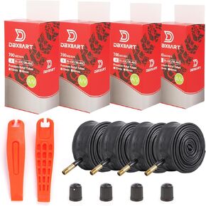Bike Tubes 4 Packs 700x38C 700x40C 700x43C 700x45C 38C/40C/42C/43C/45C Schrader Valve 35mm 48mm Heavy Duty Bicycle Tubes Premium Quality Butyl Inner Tubes(2 Strong Tire Levers)