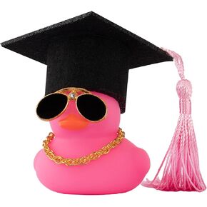 wonuu Car Dashboard Decor Graduation Hat Color Rubber Duck, Car Ducks Ornaments with Mini Graduation Hat Necklace Sunglasses (Brown)
