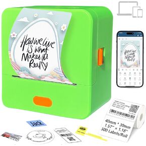 Label Maker Machine with Tape, Label Printer for Small Business with Auto Scan, Portable Bluetooth Thermal Printer for Barcode, Shipping, Office, Home, 40 * 30 * 300 Labels