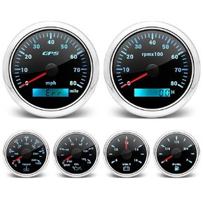 ARTILAURA 6 Gauge Set-GPS Speedometer, Tachometer, Fuel Gauge, Water Temperature Gauge, Oil Pressure Gauge, Voltage 7 Color Backlight for Car AUTO Boat Marine