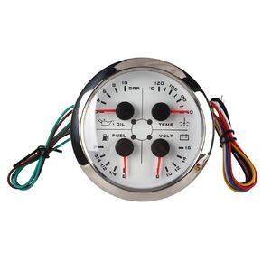 4in1 Multifunction Guage, 85mm Voltmeter Fuel Level Oil Pressure Water Temp Guage, Waterproof DC 9 to 32V Auto Guage for 12V Cars AUTO Truck Yachts Boat (Black °F/PSI)