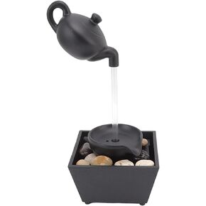 Floating Teapot Water Fountain Ornament, Water Fountain Ornament USB 5V Battery Power Supply Tabletop Waterfall Decoration with LED Lights Stones for Indoor Table Top Decor