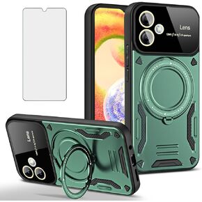 Phone Case for Samsung Galaxy A04e with Tempered Glass Screen Wrist Strap Lanyard Heavy Duty Protector Cover 360°Rotatable Invisible Ring Slim Stand Protective Military AO4e A 04e Women Pink