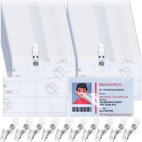 100 Pcs Business Card Laminating Sheets with Clips 2.9 * 3.4 Inch 10 Mil Id Badge Size Self-Sealing Laminating Pouches Fits Wallet ID Card Luggage Tags Government-Size Card for School Office
