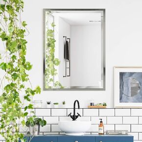 Head West Gold Stainless Steel Beveled Metal Framed Wall Mounted Vanity Mirror, Decorative Mirrors for Wall Decor, Rectangle Bathroom Mirrors for Over Sink, Bedroom, Living Room Hallway Entryway 24x30