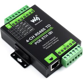 4-Ch RS485 to RJ45 Ethernet with POE Serial Server Adapter Industrial Isolated Serial Module, 4-CH Independent RS485, Support Modbus Gateway/MQTT/JSON, Bi-Directional Transparent Transmission