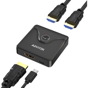 HDMI Switch 4k@60hz, Arvitek Bidirectional HDMI Switcher 2 in 1 Out/ 1 in 2 Out, HDMI ab Switch Selector Compatible with Xbox, PS5/4/3, PC, Laptops Share with Monitor (Plug & Play)