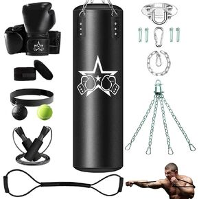 كيس ملاكمة للبالغين، مجموعة أكياس ملاكمة ثقيلة، بولي يوريثان بطول 4 أقدام، مجموعة معدات تدريب الملاكمة (9 في 1) لتدريب فنون القتال المختلطة كيك بوكسينغ والملاكمة والكاراتيه في صالة الألعاب الرياضية المنزلية (غير مملوءة) in Kuwait