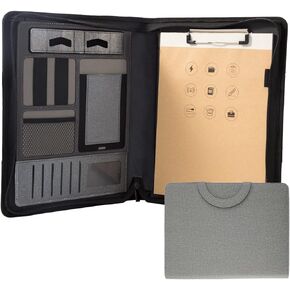 Portfolio Business Padfolio Folder with Zipper, Conference Meeting Executive File Legal Document Organizer with Pockets Letter Notepad Padfolio for Men Women (Non Calculator, Black)