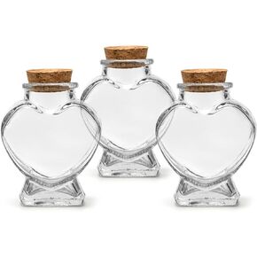 3pcs Heart Jar Shaped Glass Favor Jars with Cork Lids, 2.7oz Cute Jar, 2.5 X 1.68 X 2.95 Inch Heart Jar, Small Glass Bottles Jars for DIY Art Crafts Projects Decoration Party Supplies Valentine's Day