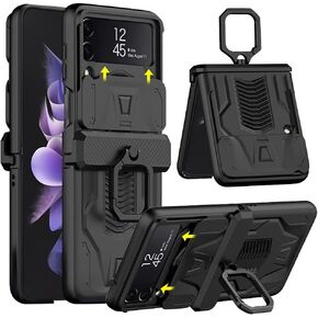 DOOTOO for Samsung Galaxy Z Flip 4 Case with Ring Holder, Z Flip 4 Case Magnetic Hinge Protection Slideway Lens Camera All-Inclusive Cover for Samsung Galaxy Z Flip 4 5G 2022 (Black)