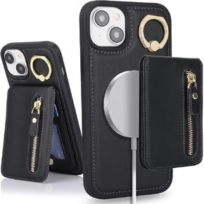 iPhone 14 Plus case with Card Holder, iPhone 14 Plus Phone Case Wallet for Women magsafe Compatible Wallet Detachable 2-in-1 for Men-Black