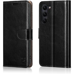Belemay Wallet Case for Samsung Galaxy S24 Ultra - Genuine Leather Flip Cover - RFID Blocking Card Holders - Kickstand Book Folio Phone Case Women Men Compatible with Galaxy S24 Ultra 6.8" - Black