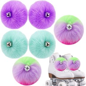 6 PCS Fluffy Tie-on Roller Poms with Jingle Bells DIY for Roller Skate Pom Poms Accessories for Women Girls Quad Roller Skate Decoration Accessories Mixed Color Large 3.14"