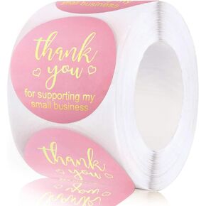 2.0in Thank You Stickers,Roll of 500 Thank You for Supporting Our Small Business Sticker Labels,Adhesive Thank You Round Label Stickers for Gift Packaging,Greeting Card,Bouquet,Mailer(2in Pink)