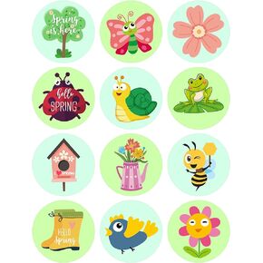 360 PCS Happy Spring Stickers for Kids, Round Hello Spring Stickers Spring Flowers Birds Butterfly Stickers for Envelope Seals Gift Card Candy Goodies Bags Spring Party Favor Decor