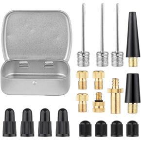 19pcs Bicycle Valve Adapter Set for Presta Schrader, Brass Bike Tire Valve Adapter Includes Ball Pump Needles Inflatable Needles Air Pump Needles Caps for Sports Balls Bikes Inflatable Device