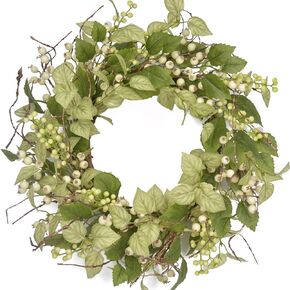 Spring Wreaths for Front Door, 21" Summer Wreath with Artificial Green Leaf and Berry for Year Round Holiday Farmhouse Home Decor