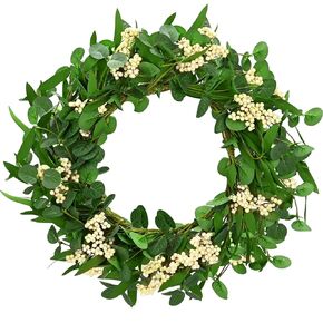 Wreaths for Front Door, 20in Green Eucalyptus Wreath, Artificial Eucalyptus Leaves Wreath with Berries, Spring/Summer Wreath for Front Door Wall Window Festival Farmhouse Porch Patio Garden Decor in Kuwait