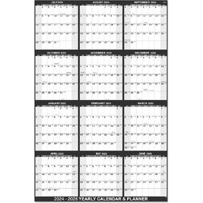 2024-2025 Yearly Wall Calendar - 2024-2025 Wall Calendar, Yearly Wall Calendar 2024-2025 with Julian Date, From Jul. 2024 to Jun. 2025, Thick Paper, Vertical, 22.8" x 34.4" (Open) - Gray