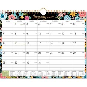 2024 Calendar - Jan. 2024 - Dec. 2024, 2024 Wall Calendar with 12 Months, Wall calendar 2024 with Twin-Wire Binding + 11" x 8.5" + Hanging Hook + Ruled Blocks with Julian Dates - Black Floral