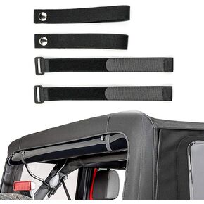 Bestaoo 4Pcs Top Tie Down Straps Adjustable Soft Top Straps, Durable Rear Window Straps for Jeep Wrangler JK JL 2007-2024