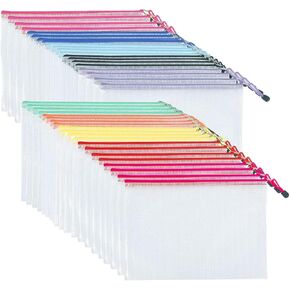 Mesh Zipper Pouch Document Bag, Plastic Zip File Folders,A4 Letter Size Waterproof Document Pouch for Office Supplies, Arts & Crafts Organizing Storage (10 Colors 40 Pack)