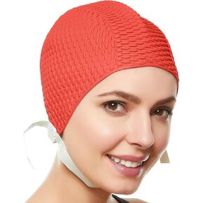 Beemo Swim Cap Women Chin Strap Bubble Crepe Latex Long Short Hair Swimming Caps