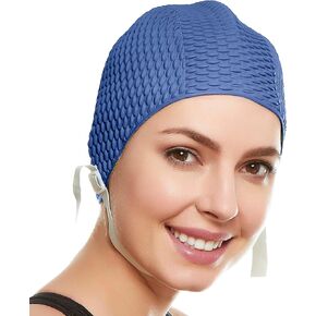 Beemo Swim Cap Women Chin Strap Bubble Crepe Latex Long Short Hair Swimming Caps