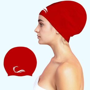 Silicone Swim Cap (Check Size Before Buying) - Waterproof Black, Red & Blue Swim Cap