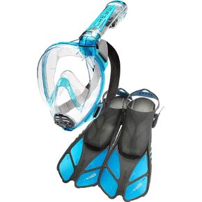 Cressi Adult Snorkeling Full-Face Snorkel Mask & Adjustable Fins Kit - Wide Clear View, Anti-Fog System - Easy Breathing - Short Fins - Ideal for Traveling - Duke & Bonete: designed in Italy