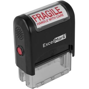 ExcelMark Fragile Handle with Care - Self Inking Rubber Stamp - Red Ink